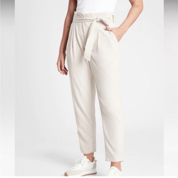 Athleta Skyline Pant II Cream Paperbag High Waist Belted Pants, Size 2 - Picture 6 of 15